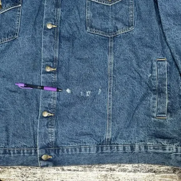 Atlas For Men Dark Blue Wash Denim Jacket Outdoors Patches Embroidered Size 4XL - Picture 6 of 14